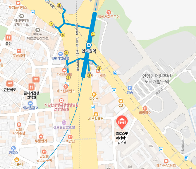 크로스핏 아케이드 인덕원점 위치 약도